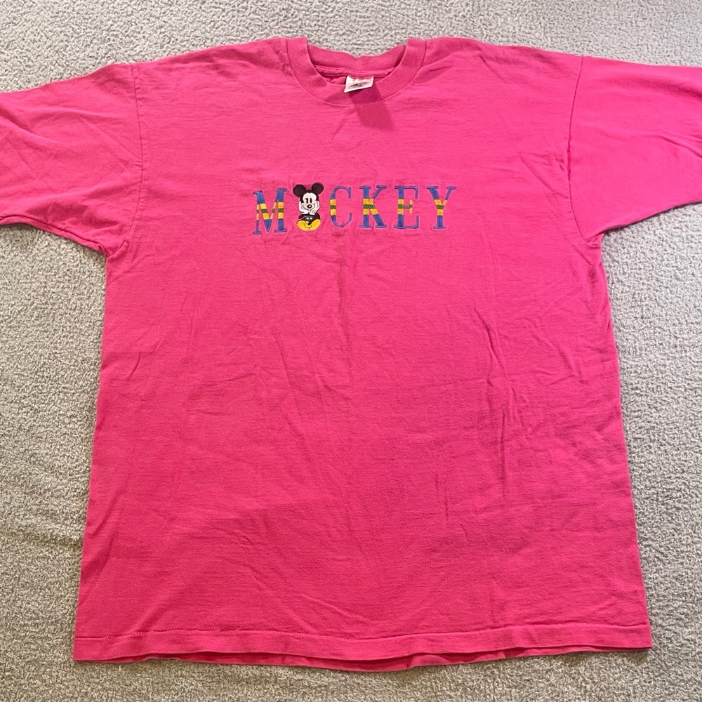 VTG Disney Mickey & Co. Embroidery T-Shirt One Size Fits All Pink Single Stitch